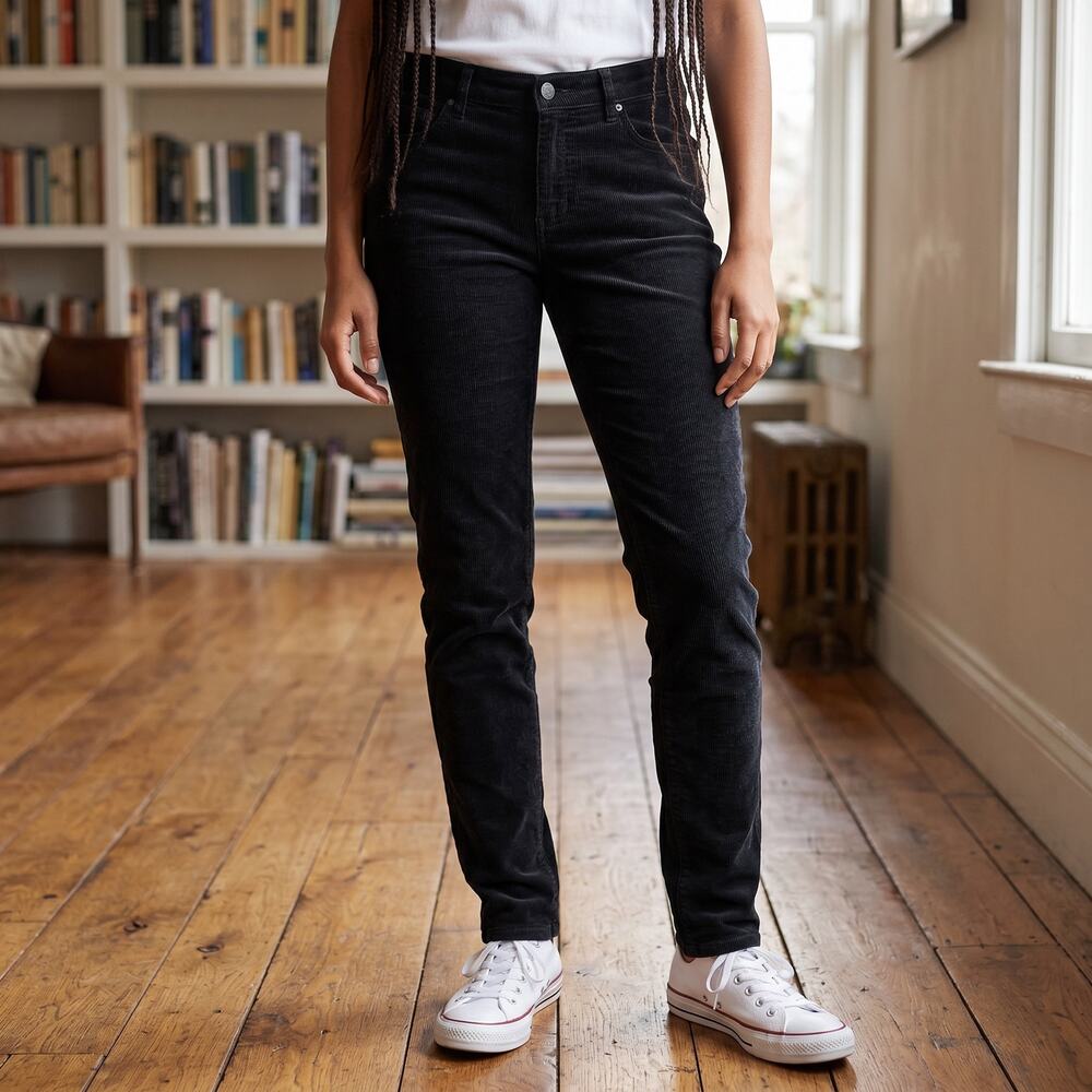Abercrombie Pants Womens Size 6 Black Corduroy Straight Leg Cords Casual Office